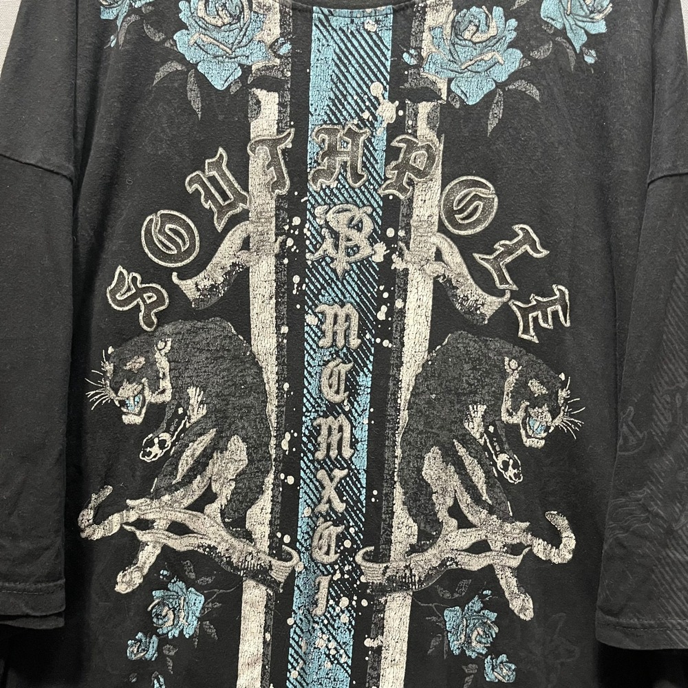 Southpole Mens Panther Rose Graphic T-Shirt Black Blue Y2K Streetwear 6XB - Picture 2 of 6